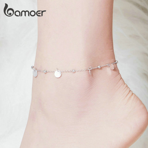 bamoer Silver Beads Anklets 925 Sterling Silver Geometric Minimalist Summer Fashion Foot Jewelry Bracelet for Ankle  SCT011 ► Photo 1/6