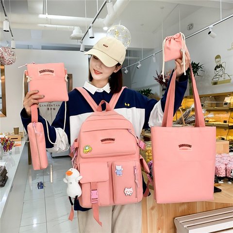 5 Pcs Set School Bags for Teenage Girls Women Backpack Casual Canvas Teen Student Shoulder Bags Bookbags Mochila Escolar ► Photo 1/6