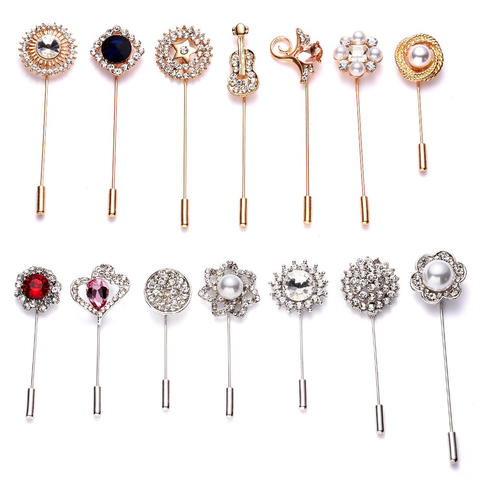 Rinhoo Vintage Pearl Crystal Lapel Pins Women Men Suit Pin Brooch Simple Rose Flower Ginkgo Leaves Brooches Pins Coat Scarf Pin ► Photo 1/6