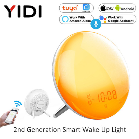 WiFi Smart Wake Up Light Alarm Clock Wireless Remote Control Tuya Sunrise Sunset Simulation 4 Alarm Clock Alexa Google Home ► Photo 1/6