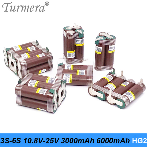 Turmera 3S 12V 4S 16.8V 5S 21V 18650 HG2 3000mAh Battery 30A Soldering for 10.8V 14.4V 18V Screwdriver Battery Replace Ni-MH Use ► Photo 1/6