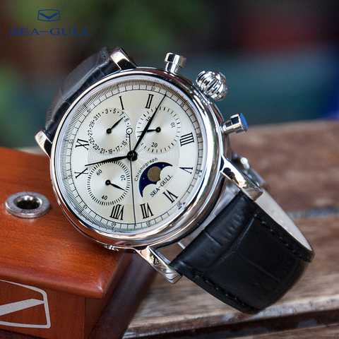 Seagull moon phase watch men's sports and leisure chronograph multi-function belt waterproof manual mechanical watch M199S ► Photo 1/1