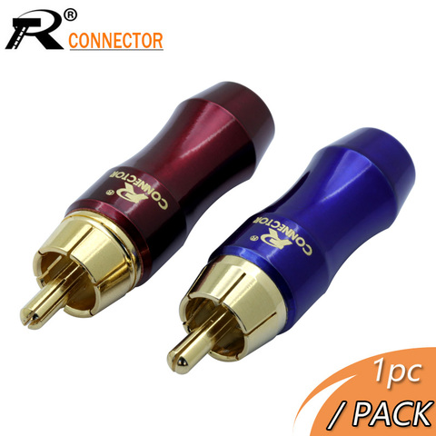 R Connector 1pc New arrival GoldPlated RCA Connector RCA male plug adapter Video/Audio Wire Connector Support 6mm Cable blue&red ► Photo 1/6