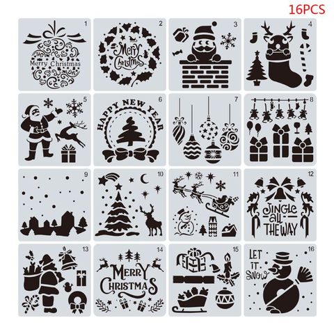 16pcs/set DIY Merry Christmas Drawing Stencil Templates Embossing Paper Card Painting Scrapbooking Stamp Album Decor ► Photo 1/5