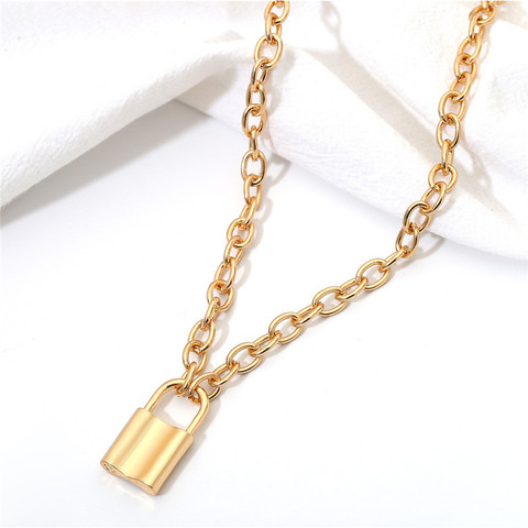 ZRM Simple Gold/Silver Color Lock Pendant Necklace Statement Long Chain Necklace for Women Girl Jewelry Bff Necklace Gifts ► Photo 1/1