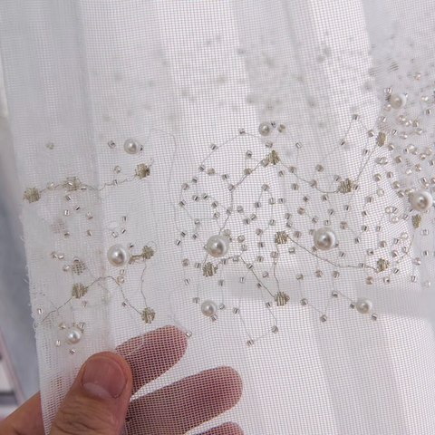 White Pearl Embroidered Tulle Curtain For Living Room White Grey Organza Fabric Luxury Beads Balcony Window Tenda zh452C ► Photo 1/6