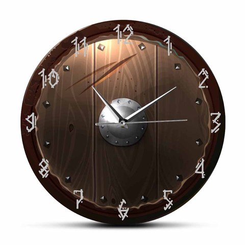 Barbarian Shield Indoor Silent Movement Wall Clock 3D Vision Hanging Wall Watch Viking Barbarian Medieval Man Cave Home Decor ► Photo 1/6