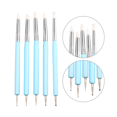 5pcs Soft Pottery Clay Tool Silicone   Stainless steel Two Head Sculpting Polymer Modelling Pottery Craft Art Silicone Brushes ► Photo 1/6