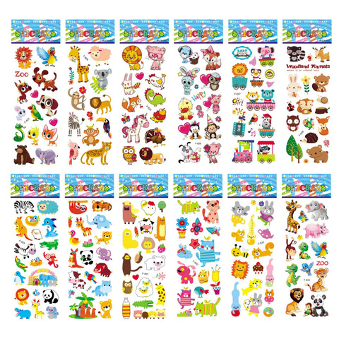 12 Sheets/Pack Kids Stickers 3D Puffy Bulk Cartoon Zoo Animal Scrapbooking Stickers for Girl Boy Birthday Gift ► Photo 1/1