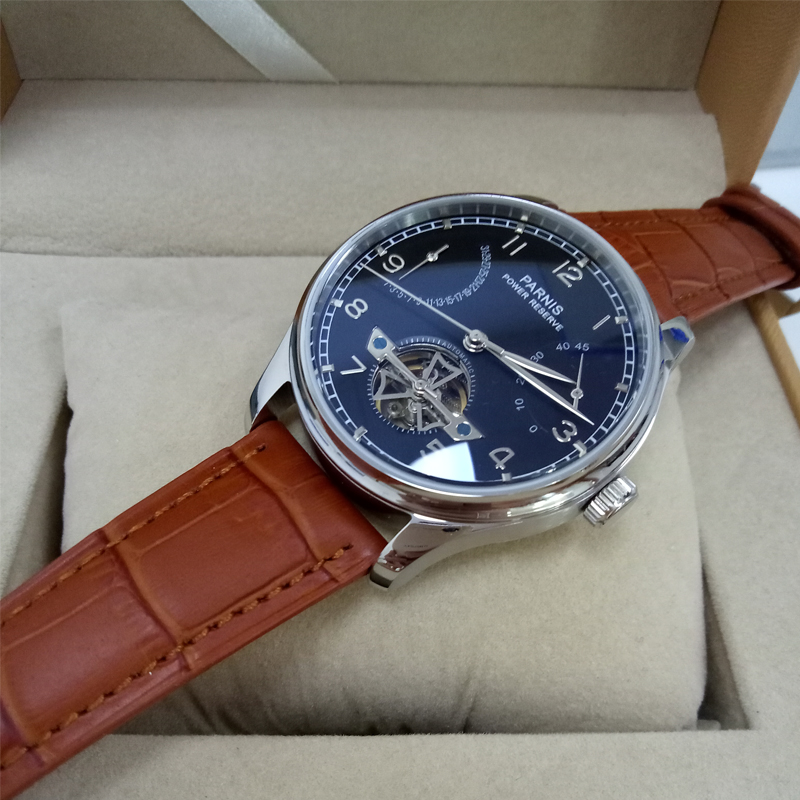 43mm Parnis Skeleton Automatic Mechanical Men's Watch PVD Case Men