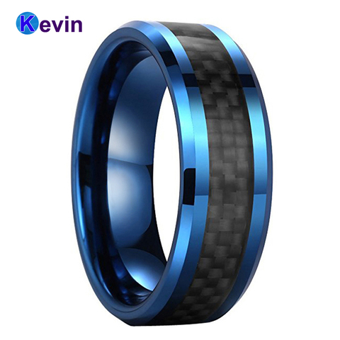 Tungsten Wedding Rings For Men And Women Blue Wedding Band With Black Carbon Fiber Inlay 8MM Comfort Fit ► Photo 1/6