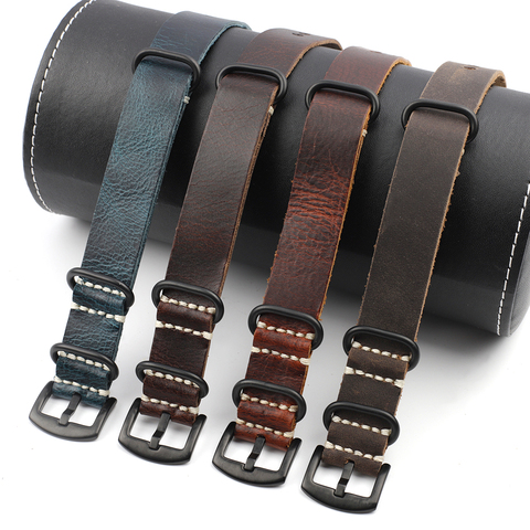 Nato Watchband Genuine Leather Watch Strap 20mm 22mm 24mm Blue Brown Zulu Strap for Men Watch Wristwatch Bands Replacement ► Photo 1/6