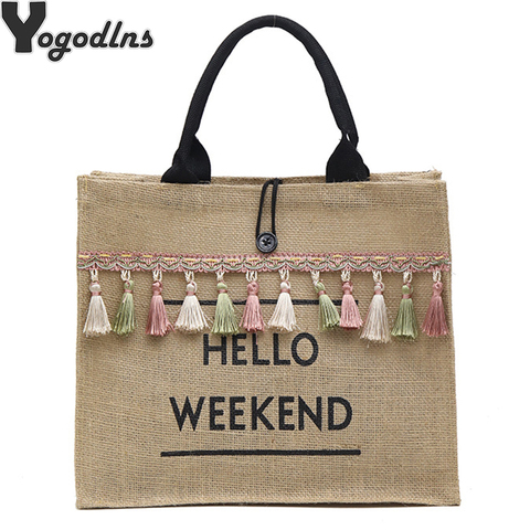 Women Summer Beach Bags Handbags Large Capacity Lady Tassel Shoulder Bag Big Letter Linen Totes Casual Girls Travel Shopping Bag ► Photo 1/6