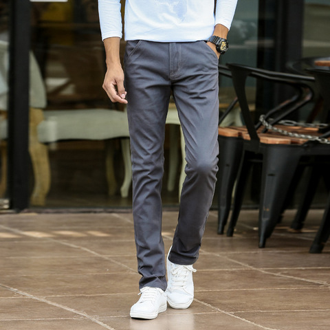 High Quality Men's Slim Tapered Flat Front Casual Pants Chinos Cotton Long Trouser Royal Blue Beige Black Khaki 2022 Spring ► Photo 1/6