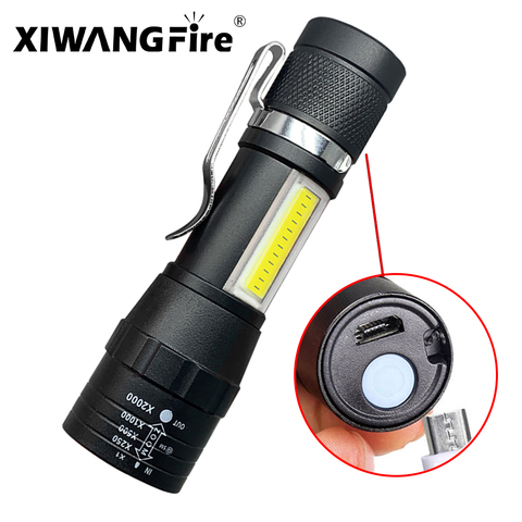 Portable LED Flashlight XPE COB Light Rechargeable Flashlight Built-in Battery Zoom Flashlight 3 Mode Waterproof Emergency Torch ► Photo 1/6