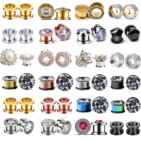 2PCS Stainless Steel Flower Ear Plugs Gauge Earring Zircon Reamer Ear Plug And Tunnel Flesh Strecher Piercing Oreja Dilataciones ► Photo 1/6