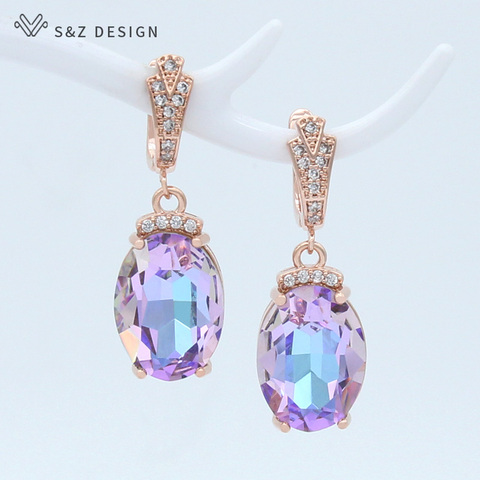 S&Z DESIGN New Fashion Oval Large Crystal Dangle Earrings For Women 2022 Wedding Jewelry Luxury 585 Rose Gold Zirconia Earrings ► Photo 1/6