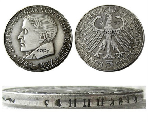 GERMANY (Federal Republic) 5 Mark 1957 J Silver Plated Copy Coin ► Photo 1/4