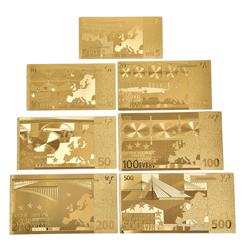 7 Sheets/Sets Waterproof Plastic Gold Foil Art Bar Creativity Collection Souvenir copy Fake Money Euro Dollars ► Photo 1/1