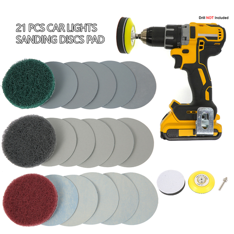 Newest 21Pcs Sanding Discs Pad DIY Car Lights Kit Polishing Restoration Headlights Repair Set P240 Mop M16 Drill Adapter ► Photo 1/6