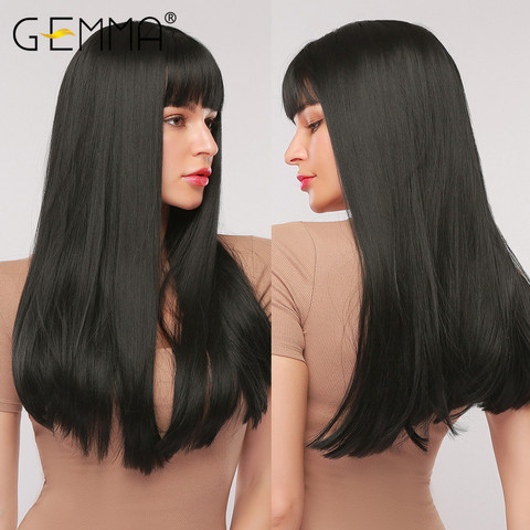 GEMMA Cosplay Long Straight Black Synthetic Wigs with Bangs for Women African American Lolita Daily Party Heat Resistant Fibre ► Photo 1/6