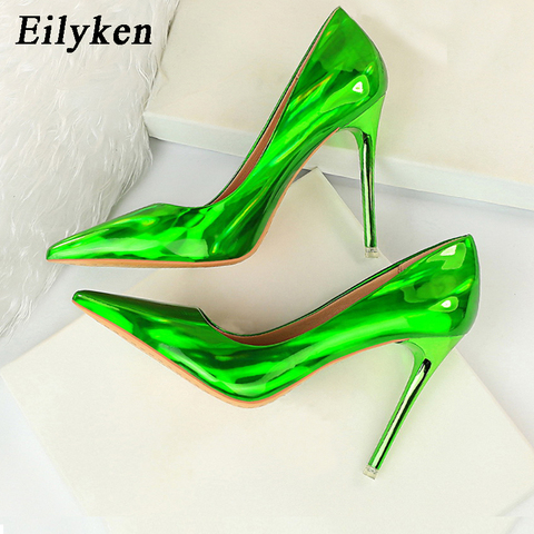 Eilyken 2022 New Women Sexy Fetish Green Red 10.5cm High Heels High Quality Patent Leather Pointed Toe Ladies Office Shoes ► Photo 1/6