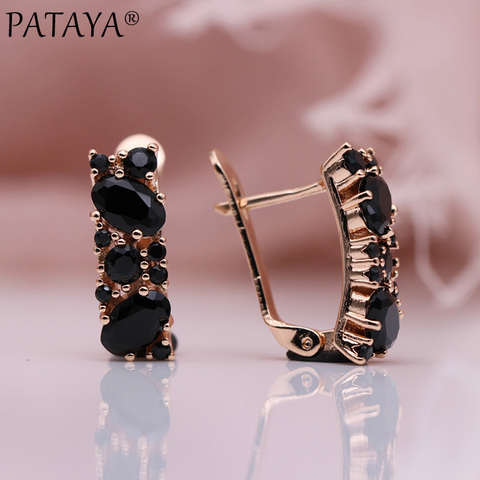 11.11 PATAYA New Special Price Black Earrings Women Fashion Noble Fine Jewelry 585 Rose Gold Round Natural Zircon Drop Earrings ► Photo 1/6