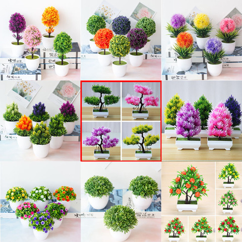 Artificial Plants Bonsai Small Tree Simulation Pot Plants Fake Flowers Table Potted Ornaments Home Decoration Hotel Garden Decor ► Photo 1/6