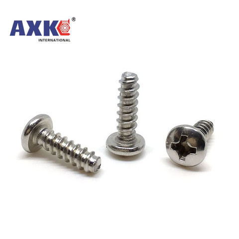 10/50X M1.2 M1.4 M1.6 M2 M2.6 M3 M3.5 M4 M5 304 Stainless Steel Cross Recess Phillips Pan Round Head Flat End Self Tapping Screw ► Photo 1/5