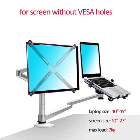 OA-7X Multimedia Desktop Dual Arm 27inch LCD Monior Holder+ Laptop Holder Stand Table Full Motion Dual Monitor Mount Arm Stand ► Photo 1/3