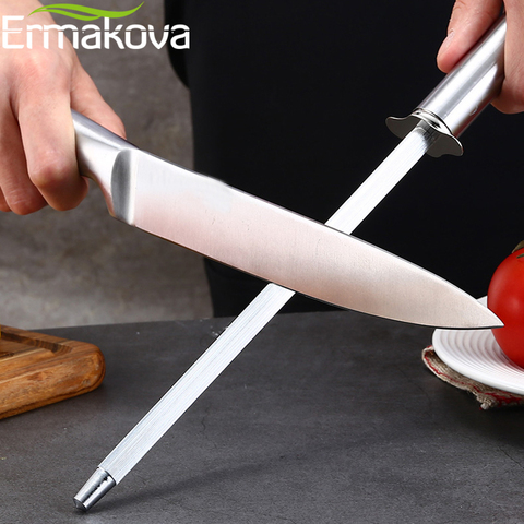 ERMAKOVA Knife Sharpening Rod 12 Inch Kitchen Honing Steel Knife Sharpening Carbon Steel Durable Stainless Steel Knife Sharpener ► Photo 1/6