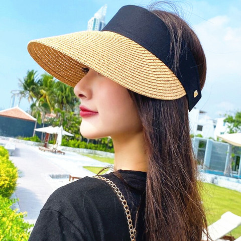 Summer women casual straw hat Sun shade cap Lady female outdoor Holiday beach visor cap Large brim hat Gorros ► Photo 1/6