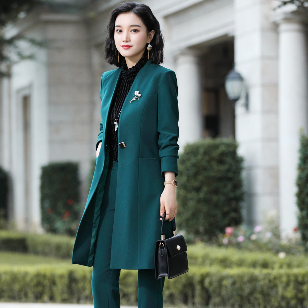 Buy Online Women Suit Pant Suit Female Elegant V Neck Long Jacket Pant 2 Piece Suit Green Jacket Trouesrs Women S Clothing 3302 Alitools