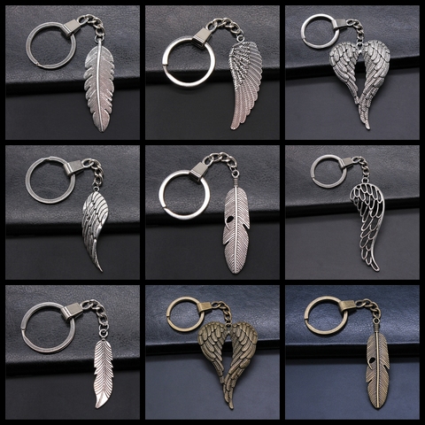 New Fashion Men 30mm Keychain DIY Metal Holder Chain Vintage Wings & Feather Pendant Keyring Souvenir Gift ► Photo 1/1