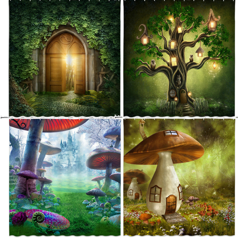 Fairy Dream Forest Shower Curtain Waterproof Bathroom Curtain Polyester Cartoon Fantasy Bath Curtain Home Decoration With Hooks ► Photo 1/6