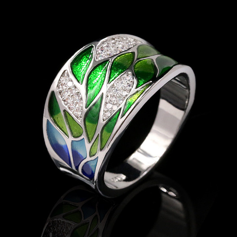 Elegant Bohemian Style 925 Silver Colored Enamel Flower Ladies Ring Zircon Inlaid Wedding Ring Fashion Jewelry Flower Ring ► Photo 1/6