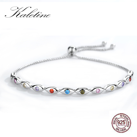 KALETINE Lucky Evil Eye Bracelet 925 Sterling Silver Bracelets for Women Rainbow Colorful CZ Turkey Adjustable Men Jewelry 2022 ► Photo 1/6