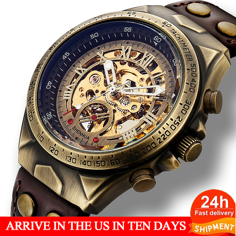 Top brand Automatic Mechanical Watch Men Leather Strap Retro Skeleton Steampunk Wristwatch Self wind reloj automatico de hombre ► Photo 1/6