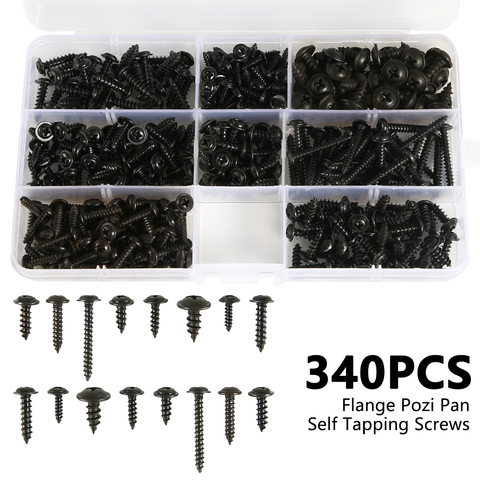 215/340/500pcs Pan Head Tapping Screw Cross Head M3/M4/M4.8 Self Tapping Screw Set Assortment Kit Black Furniture Carbon Steel ► Photo 1/6