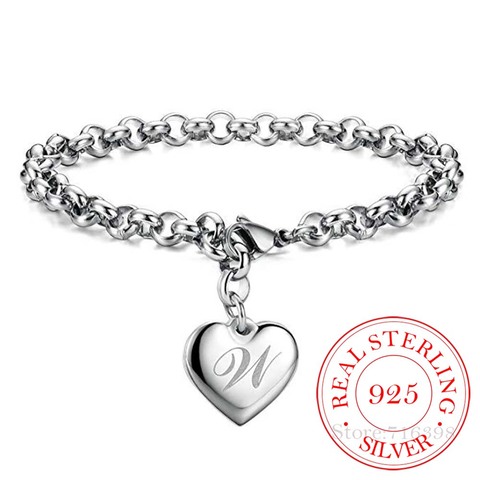 Punk Design 925 Sterling Silver A-Z Letter Heart Charm Bracelets & Bangles For Women Fine Jewelry Pulseras Mujer Moda 2022 ► Photo 1/6