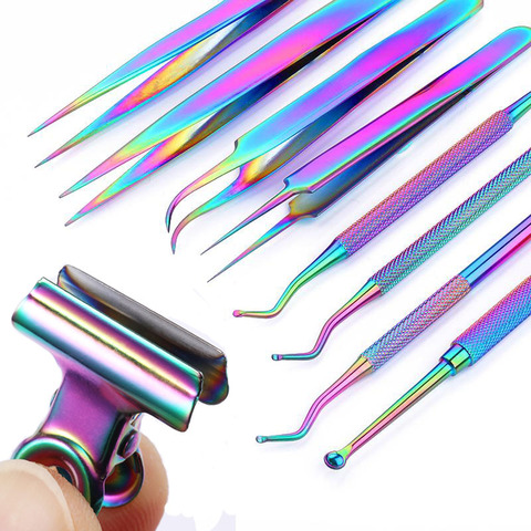 Nail Cuticle Pusher Tweezer Rainbow Cutter Nipper Clipper Dead Skin Remover UV Gel Polish Stainless Steel Clean Nail Art Tool ► Photo 1/6