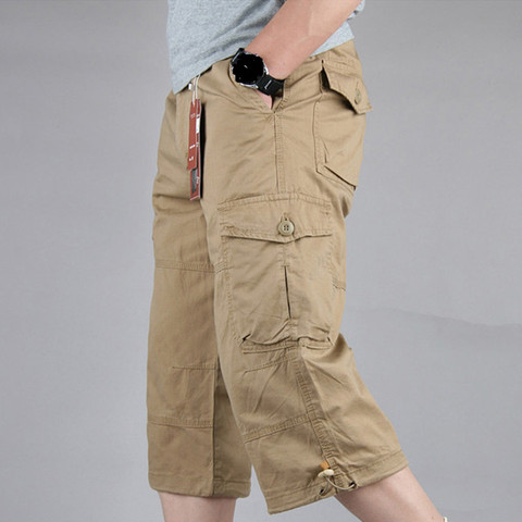 Summer Long Length Cargo Shorts Men Overalls Cotton Multi Pocket Capri Pants Hot Breeches Tactical Military Shorts Plus Size 5XL ► Photo 1/6