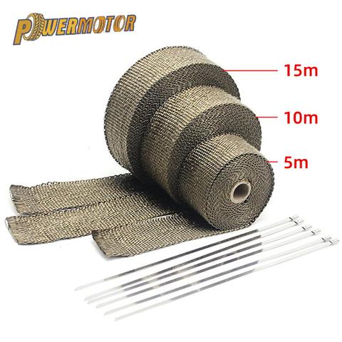 5cm*5M/10M/15M Motorcycle Exhaust Heat Shield Thermal Exhaust Tape Fiberglass Heat Wrap Pipe Heat Insulation with Stainless Ties ► Photo 1/6