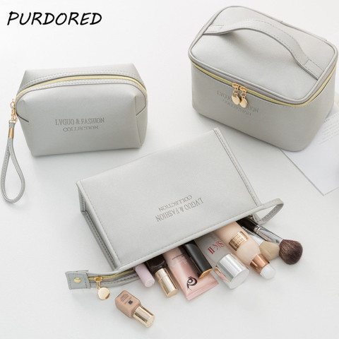 PURDORED 1 Pc  Large Women Cosmetic Bag PU Leather Waterproof  Zipper Make Up Bag Travel Washing Makeup  Organizer Beauty Case ► Photo 1/6