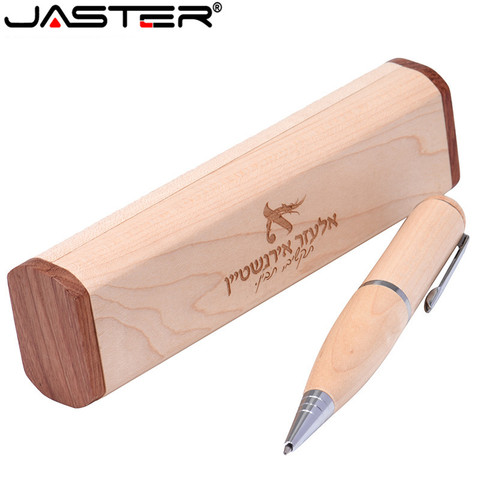 JASTER wooden Ballpoint pen with gift box usb flash drive pendrive 4GB 8GB 16GB 32GB memory stick U disk 1PCS free custom logo ► Photo 1/6