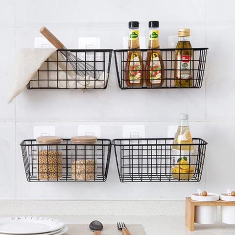 Iron Storage Basket Bread Snack Fruit Basket Wall Household Organizer Holder Bathroom Kitchen Sundries Storage Container ► Photo 1/6