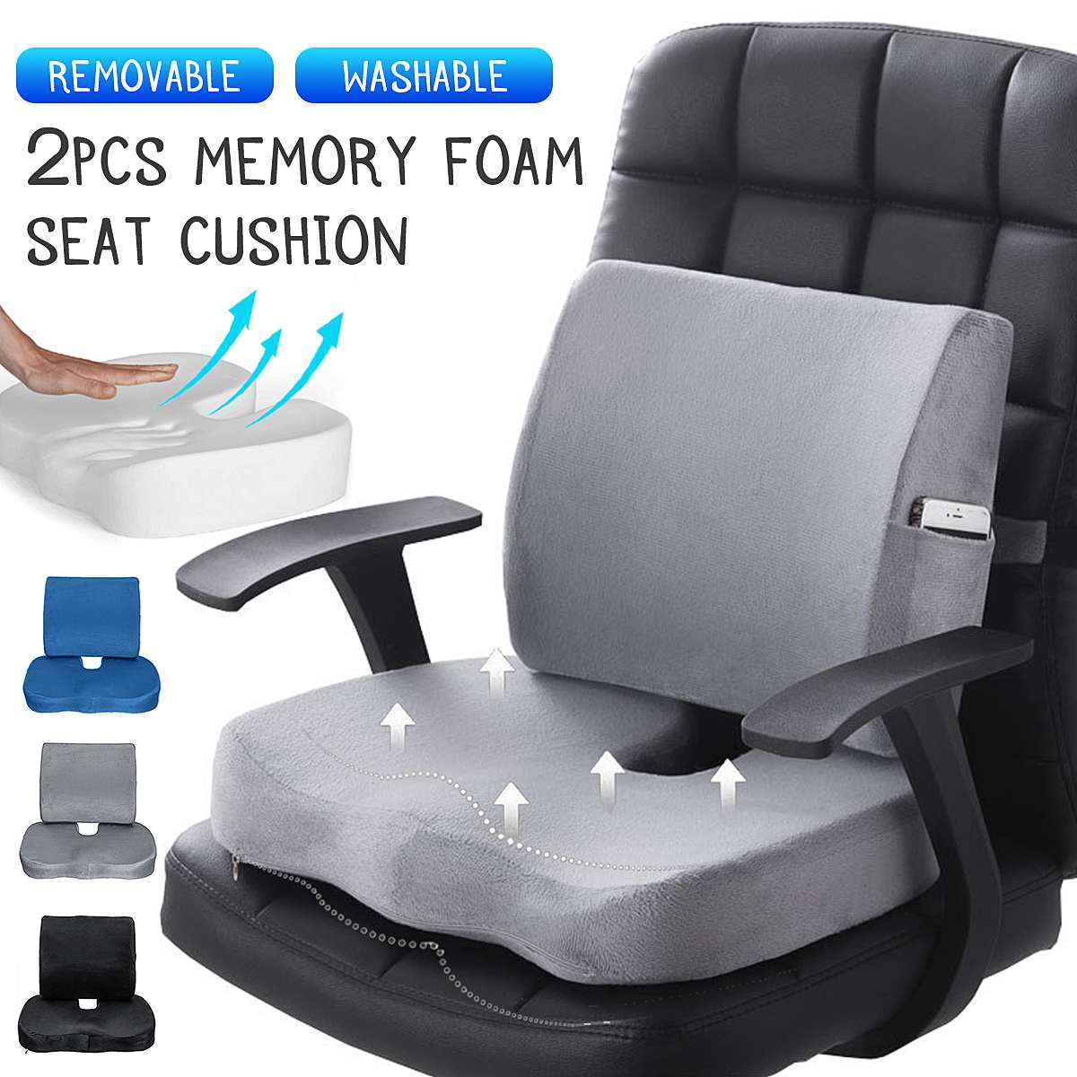 Memory Foam Seat Cushion Orthopedic Pillow Coccyx Office Chair Cushion  Support Waist Back Cushion Car Seat Hip Massage Pad Sets