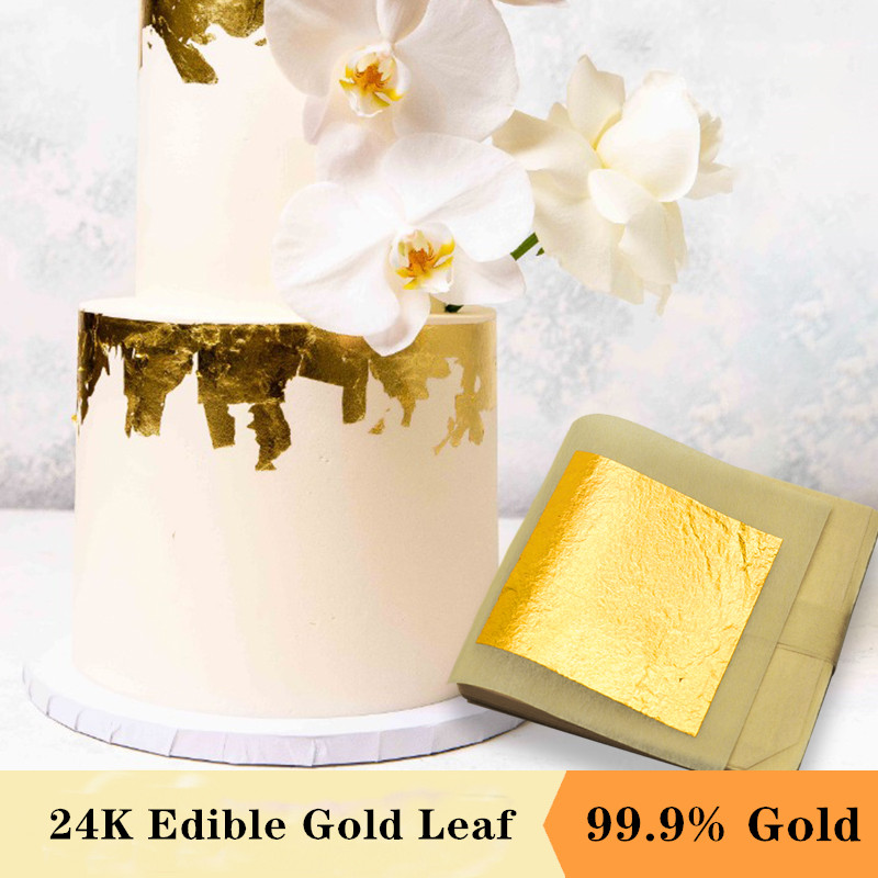 100PCS 24K Gold Leaf Edible Gold Foil Sheets for Food Cake Decoration Arts  Crafts Paper Home Real Gold Foil Gilding - AliExpress