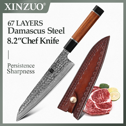 XINZUO 8.2'' Chef Knife with Leather Cover Japanese VG10 Damascus Steel Kitchen Knife Chef Knife Cooking Vegetable Cutting Tool ► Photo 1/6