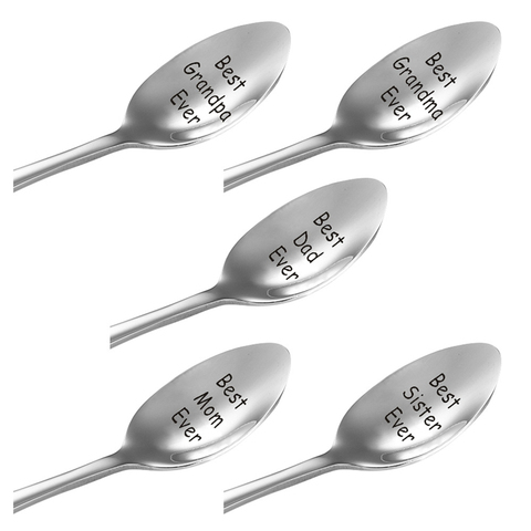 13.1x2.5cm Stainless steel Lettering spoon Best Mom Dad Grandma Sister Ever Engraving Spoon mother's day gift family present 1PC ► Photo 1/6